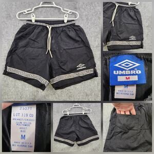 Vintage Umbro Shorts Mens Medium Black Nylon Drawstring Soccer Made in USA 90s